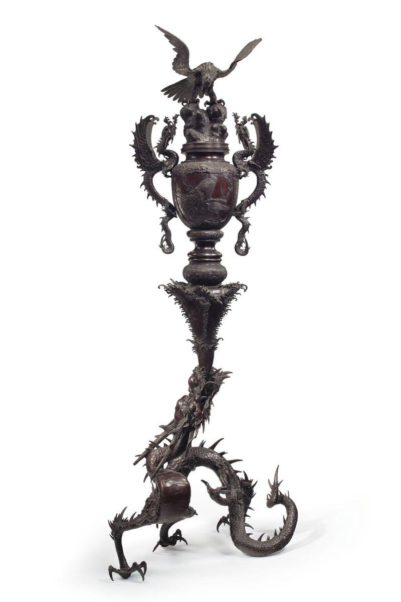 A Massive Bronze Incense Burner on Dragon Base